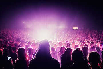 Fototapeta na wymiar Party crowd dancing in strobe light at music concert or DJ set (Generative AI)