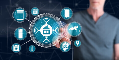 Man touching a smart home concept
