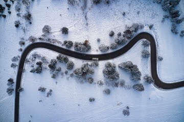 Curvy mountain road during winter
