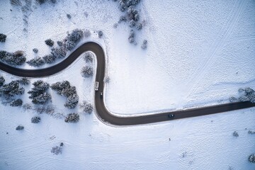 Curvy mountain road during winter
