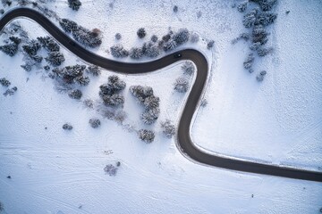 Curvy mountain road during winter