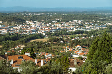Distant view across the expanse of Santarem region with the Church of Ourem in the foreground, Portugal