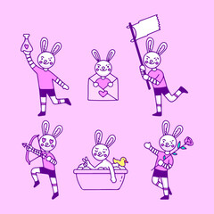 Set of cute bunny mascot character. illustration for t shirt, poster, logo, sticker, or apparel merchandise.