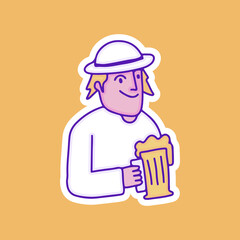 Retro man chill out with glass of beer illustration, with soft pop style and old style 90s cartoon drawings. Artwork for street wear, t shirt, patchworks; for teenagers clothes.