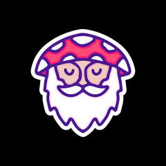 Cute bearded man with mushroom hat illustration, with soft pop style and old style 90s cartoon drawings. Artwork for street wear, t shirt, patchworks; for teenagers clothes.