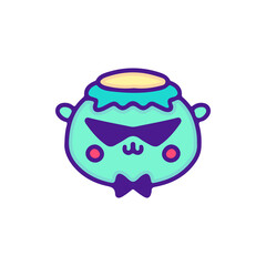 Cute kappa wearing sunglasses illustration, with soft pop style and old style 90s cartoon drawings. Artwork for street wear, t shirt, patchworks; for teenagers clothes.
