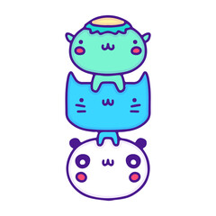 Cute kappa, cat and panda illustration, with soft pop style and old style 90s cartoon drawings. Artwork for street wear, t shirt, patchworks; for teenagers clothes.