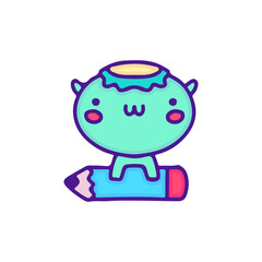 Cute kappa with pencil illustration, with soft pop style and old style 90s cartoon drawings. Artwork for street wear, t shirt, patchworks; for teenagers clothes.