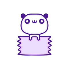 Cute panda bear with empty note illustration, with soft pop style and old style 90s cartoon drawings. Artwork for sticker, t shirt, clothes.