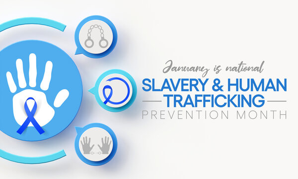 Slavery and human trafficking prevention month is observed every year in January, to raising awareness about the different forms of human trafficking, also known as modern slavery. 3D Rendering