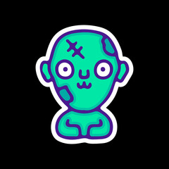 Cute zombie character illustration, with soft pop style and old style 90s cartoon drawings. Artwork for sticker, patchworks; for kids clothes.