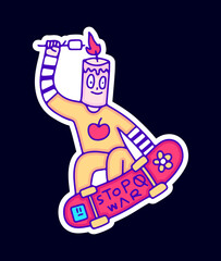 Hype candle character freestyle with skateboard, illustration for t-shirt, sticker, or apparel merchandise. With modern pop, retro, and cartoon style.