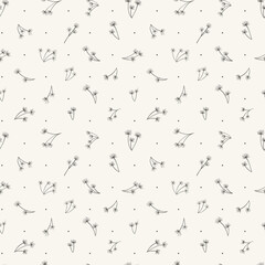 Seamless pattern with dried grass. Vector botanical illustration. Black and White. Monochromatic background. Engraving style.