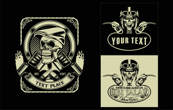 
skull emblem with one color can be used for tattoo art, stickers, t-shirt images