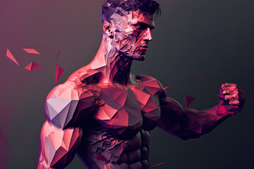 Illustration created using digital low poly mesh connection technology. Generative AI