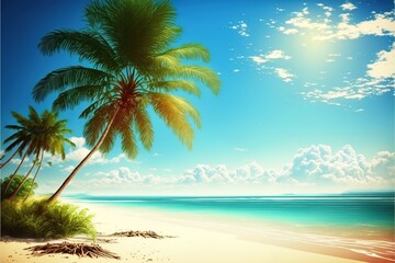 sunny tropical beach and perfect sky. Generative AI