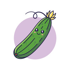 Cute Kawaii cucumber cartoon icon illustration. Food vegitable flat icon concept isolated on white background. Cucumber character, mascot in Doodle style.