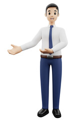 Fototapeta premium 3D illustration business man do the gesture with a smile and happy emotion in cartoon style. Businessman with success pose action with positive thinking on a blank background.