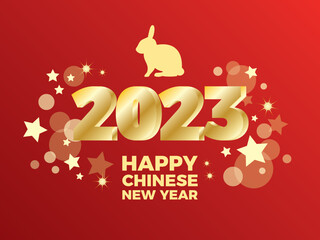 Fototapeta na wymiar 2023 Happy Chinese New Year, year of the Rabbit zodiac shiny golden red vector illustration. 2023 festive golden bright number on a red background. Chinese New Year 2023 greeting card