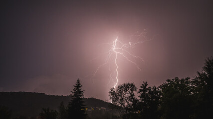 Storm clouds and lightning over the countryside