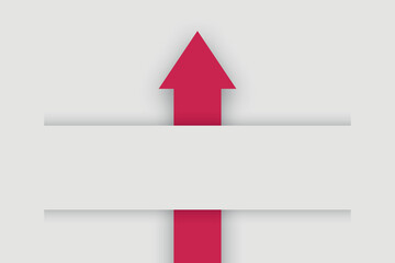 Red arrow rising step up on pastel background as metaphor for business or success concept. Winning situation. Reach goal of success. Achievement, Business target. copy space. paper cut design style.