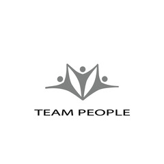 Elegant colorful logo with group of three abstract human figures. Symbol of family, team, unity, partnership, connection, collaboration etc