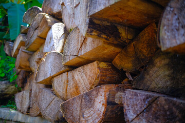 Abstract Defocused Blurred Background Pile of firewood for heating in Cikancung - Indonesia. Not Focus