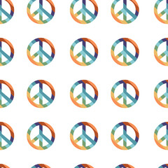 Vector flat hand drawn seamless pattern with pacific, peace symbol. Flat vector hippy boho illustration