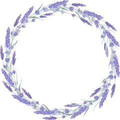 Fototapeta na wymiar Lavender flowers wreath watercolor illustration. Vintage provence botanical frame clipart element.