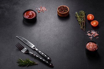 Delicious fresh grilled turkey meat steak with spices and herbs