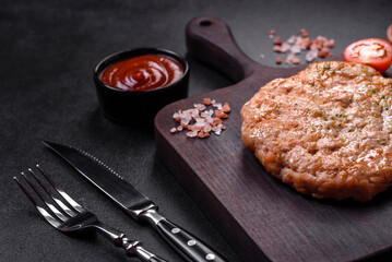 Delicious fresh grilled turkey meat steak with spices and herbs