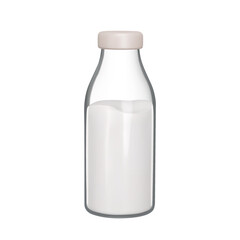 Milk 3d icon. Glass bottle of milk. Isolated object on transparent background