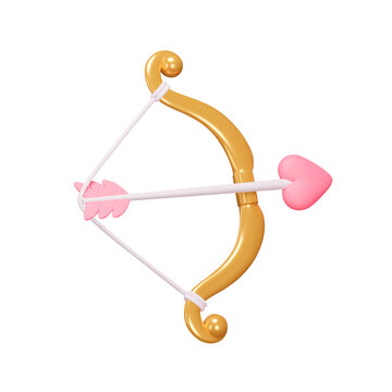 Cupid's bow 3d icon. A bow with an arrow and a heart. Love. Isolated object on transparent background