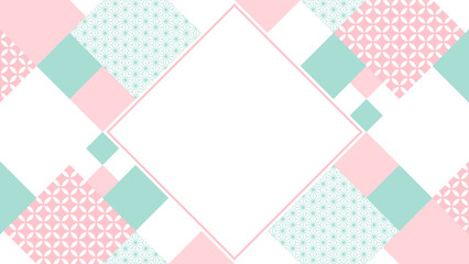 幾何学的な和柄フレーム・背景素材／ピンク×緑（横向き16:9）