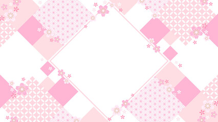 幾何学的な和柄&times;桜のフレーム・背景素材（横向き16:9）