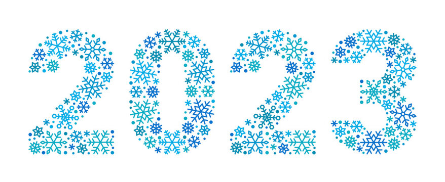 2023 number made from snowflakes. Vector graphics