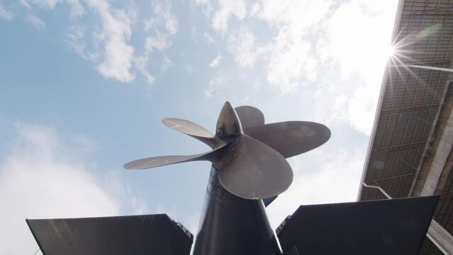 Close up of a submarine propeller large mechanical part of a submarine