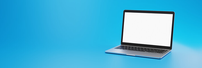 laptop isolated with transparent screen and blue background