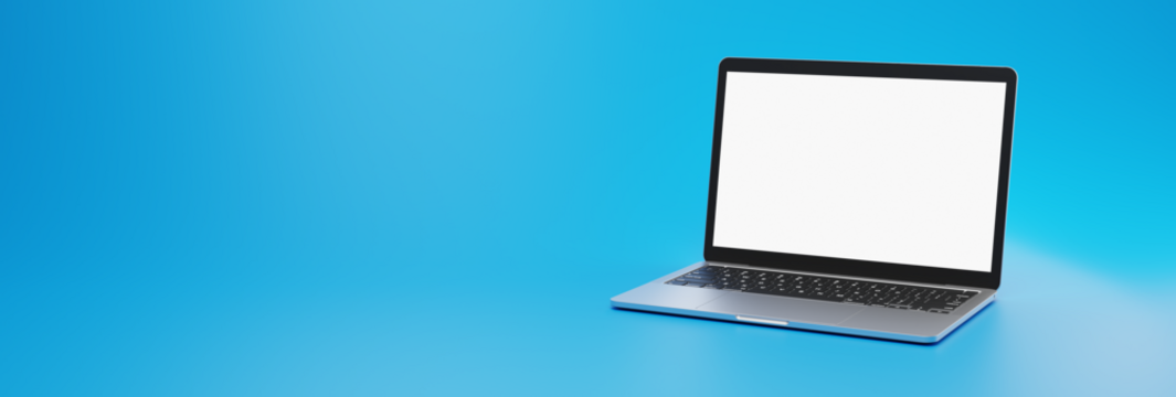 laptop isolated with transparent screen and blue background