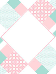 幾何学的な和柄フレーム・背景素材／ピンク×緑（縦向き）