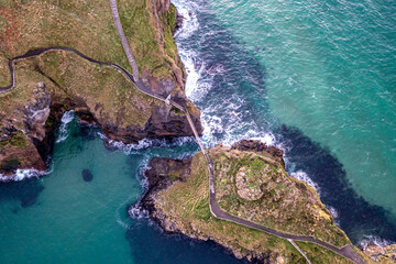 Aerial view of Ballintoy Harbour near Giants Causeway, County. Antrim, Northern Ireland, UK