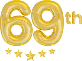 69 th year anniversary gold balloon number 3d 