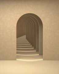 Fototapeta premium 3d Surreal Render, Abstract Arch Tunnel Scene for Product Display.
