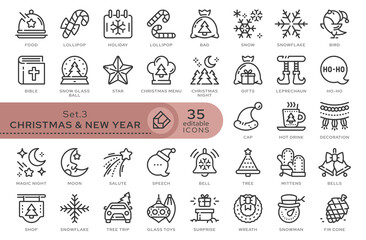 Set of conceptual icons. Vector icons in flat linear style for web sites, applications and other graphic resources. Set from the series - Christmas and New year. Editable outline icon.	
