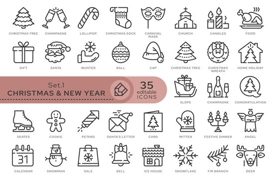 Set of conceptual icons. Vector icons in flat linear style for web sites, applications and other graphic resources. Set from the series - Christmas and New year. Editable outline icon.	
