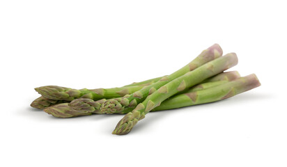 Asparagus group of green healthy vegetables organized in a row isolated on a white background as a food concept of health diet and living a natural fit well nourished life.