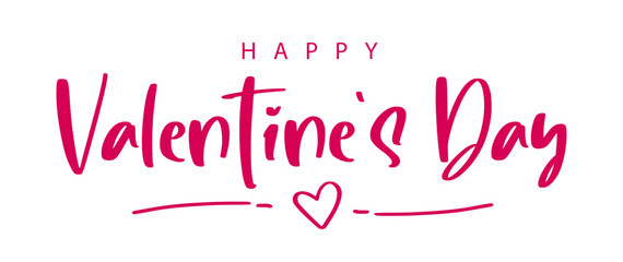 Happy Valentine's Day lettering. Greeting card template with typography, heart and lines. Cartoon. Vector illustration