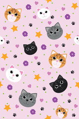 Seamless pattern with cats in vector