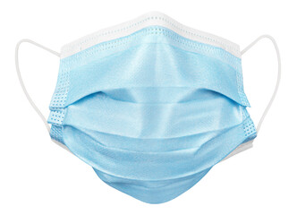 Blue medical protective face or surgical mask isolated on transparent background with clipping path. Full Depth of Field.