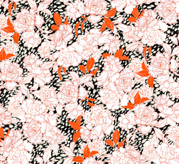 Seamless floral pattern - flower elements and leaves. Abstract romantic flowers; for fabric, fashion, wallpapers, postcards, greeting cards. Elegant textile pattern design.